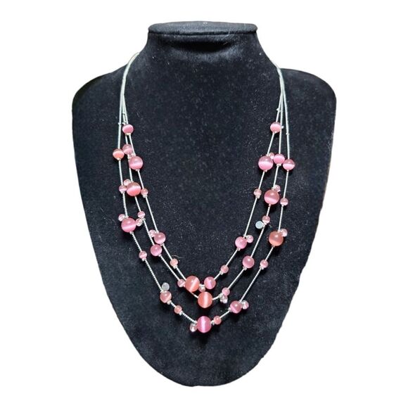 Vintage Pretty in Pink Multi-Layered Beaded Necklace - Picture 5 of 6